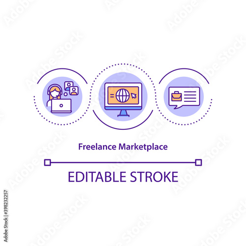 Freelance marketplace concept icon. Digital business idea thin line illustration. Cooperation with freelancers, individual contractors. Vector isolated outline RGB color drawing. Editable stroke