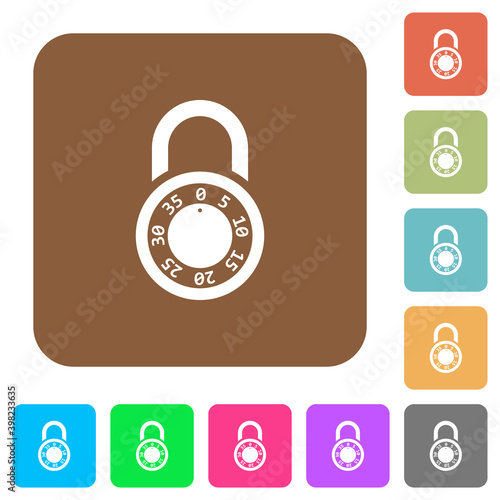 Locked round combination lock rounded square flat icons