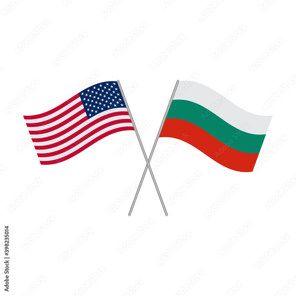 American and Bulgarian flags isolated on white background. Vector illustration