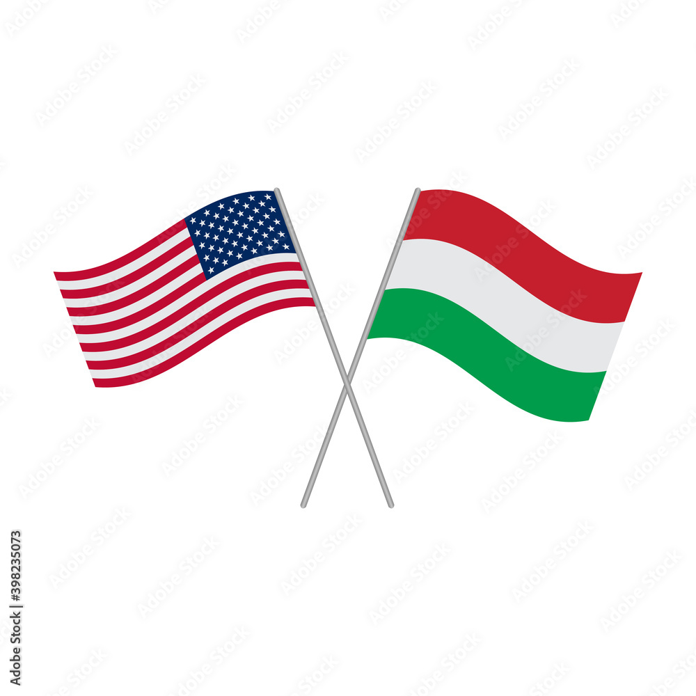 Fototapeta premium American and Hungarian flags isolated on white background. Vector illustration