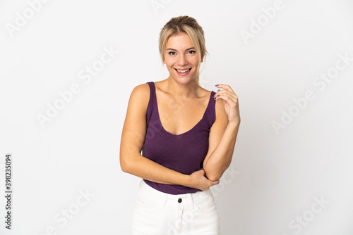 Young Russian woman isolated on white background laughing