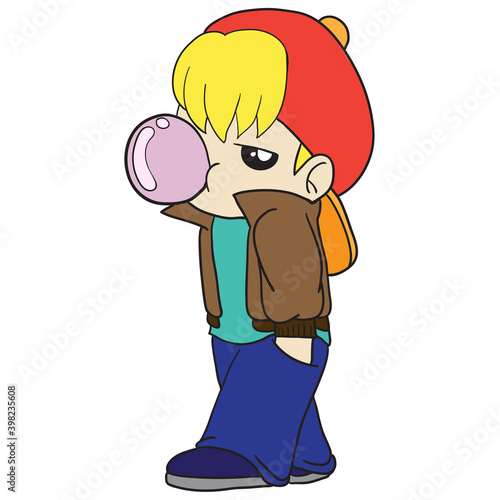 boy blowing gum. kawaii doodle image. doodle icon image