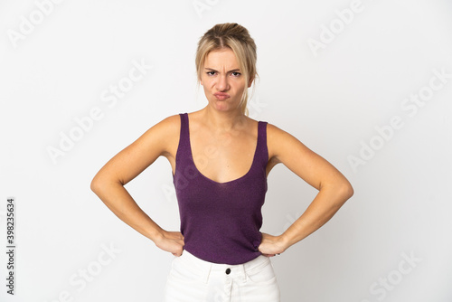 Young Russian woman isolated on white background angry