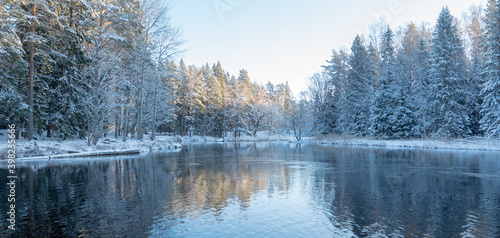 River landscape in winter . Farnebofjarden national park in north of sweden.