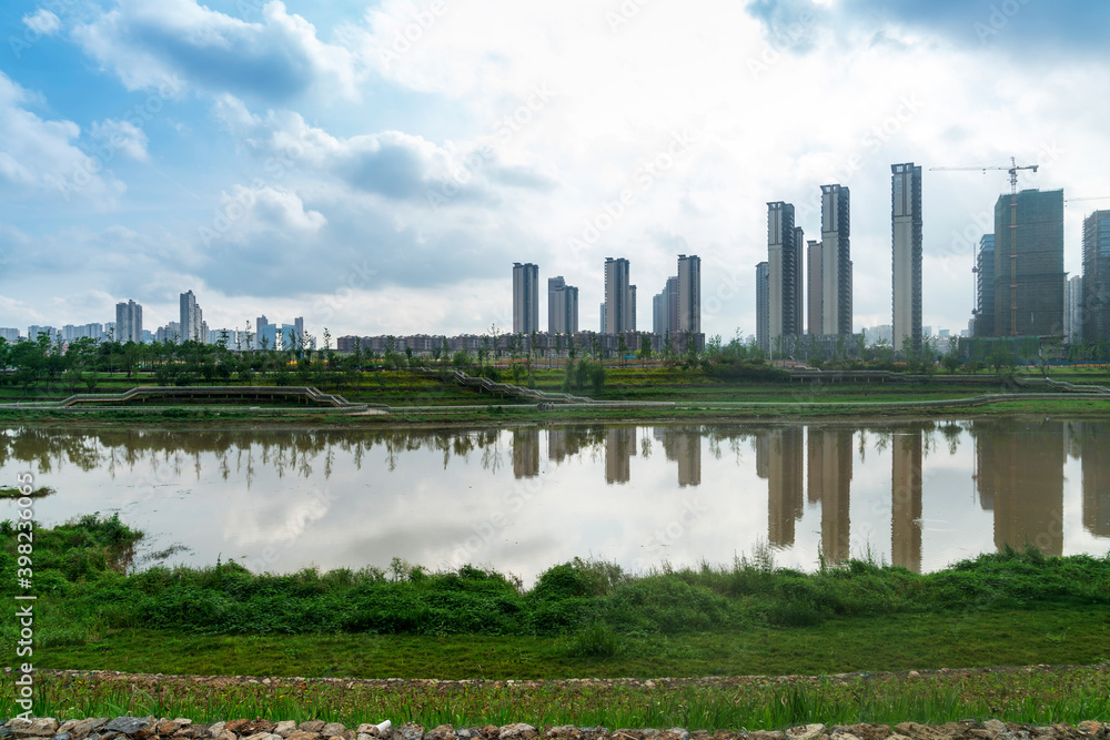 Fototapeta premium Lakeside modern office building in China