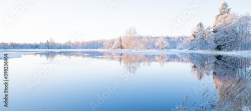 River landscape in winter . Farnebofjarden national park in north of sweden.