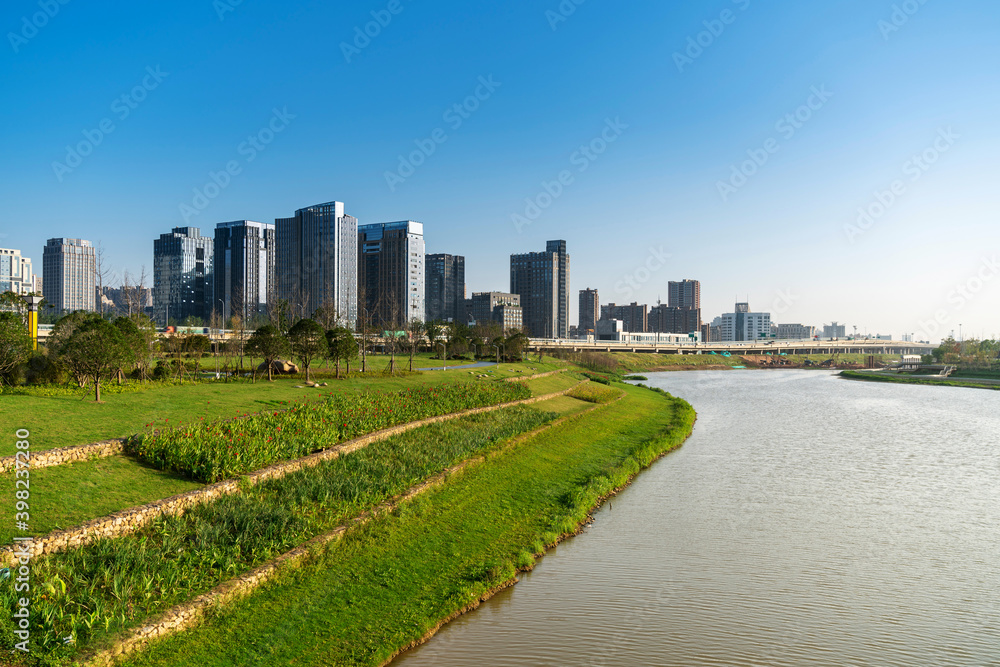 Fototapeta premium city skyline of business district downtown in daytime