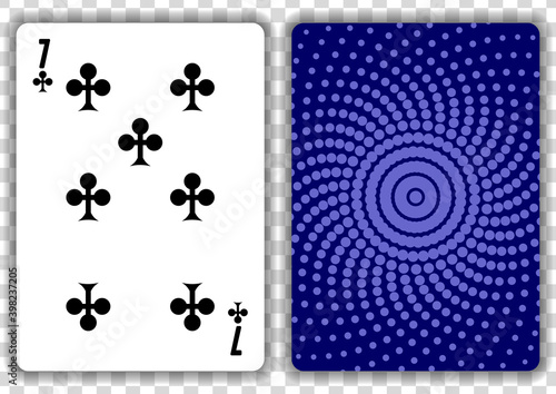 Seven of clubs playing card, isolated on transparent background. Vector illustration.