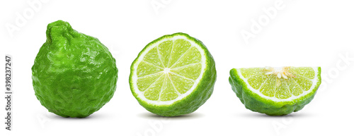 bergamot or kaffir with seeds on white background photo