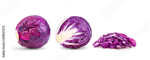 Red cabbage one slice on white background.