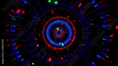 Glowing particles neon reflection tunnel 3d illustration background wallpaper