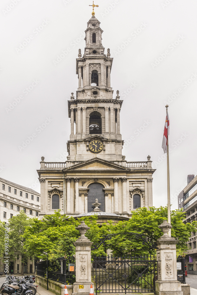 Church St Mary le Strand (1723) at the eastern end of the Strand in the City of Westminster, London. It is the official church of the Women's Royal Naval Service.