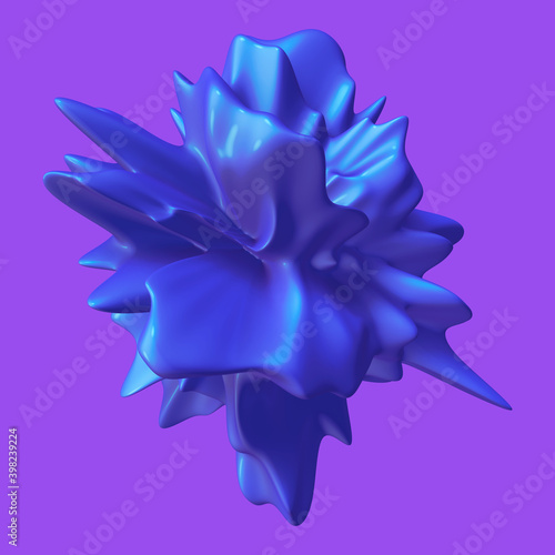 Abstract 3D rendering - deformed blue object, isolated on purple background