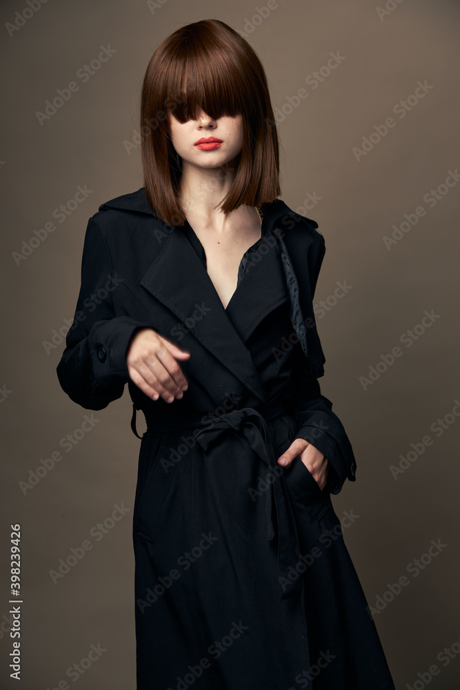 Romantic brunette European appearance suit outerwear photography Romantic brunette European appearance suit outerwear photography