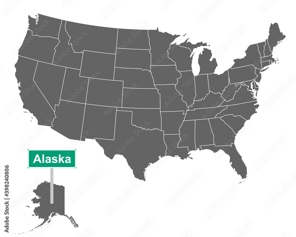 Alaska Ortsschild und Karte der USA