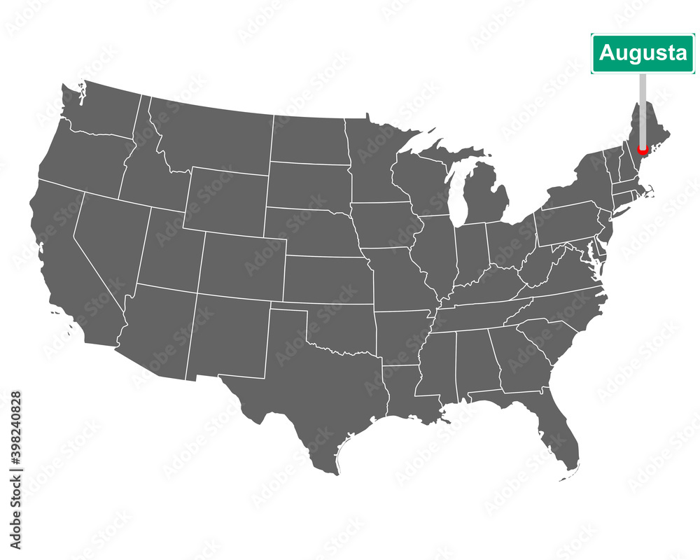 Augusta Ortsschild und Karte der USA