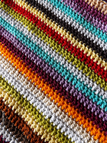 Colorful rows of double crochet stitch. Double crochet is one of basic stitches in crocheting.