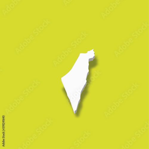 Israel - white 3D silhouette map of country area with dropped shadow on green background. Simple flat vector illustration