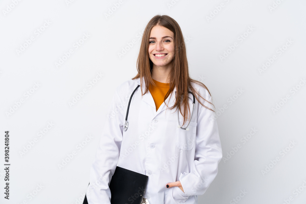 Young woman over isolated background wearing a doctor gown and holding a folder Young woman over isolated background wearing a doctor gown and holding a folder