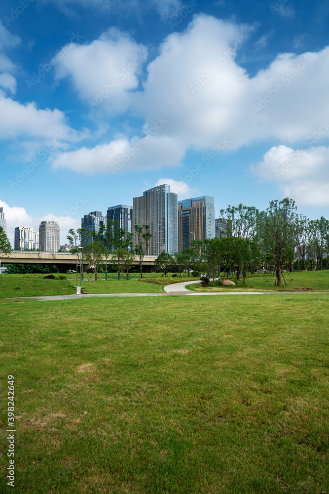 city park with modern building background in shanghai city park with modern building background in shanghai