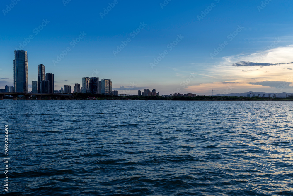 Sunset in the city in China