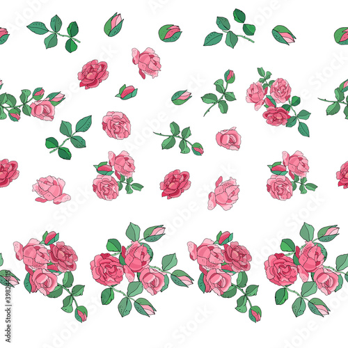 Floral seamless pattern with roses. Excellent print for greeting cards, clothes, bed linens, fabric, textiles, wallpaper, wrapping paper, gift box.