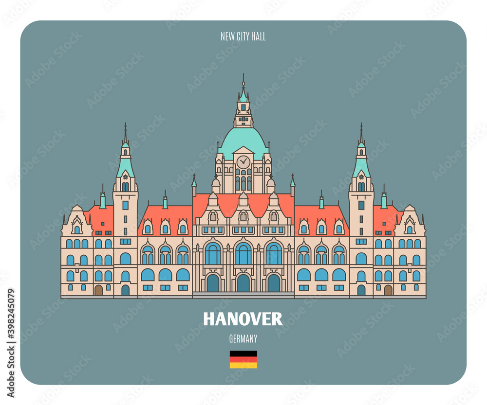 New City Hall in Hanover, Germany. Architectural symbols of European cities