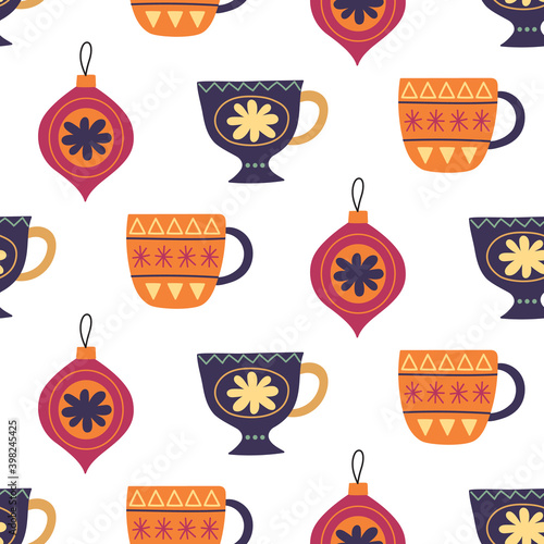 Winter tea cups decoration seamless pattern © artrise