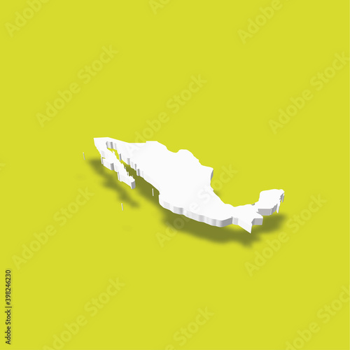 Mexico - white 3D silhouette map of country area with dropped shadow on green background. Simple flat vector illustration