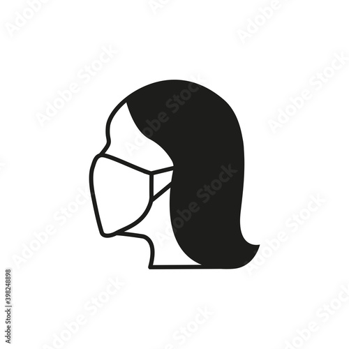 Frau mit Maske, Icon, Schutz, Maßname, Virus	
