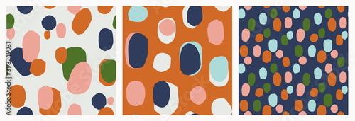 Set of trendy abstract vector patterns with blobs, ovals, spots. Trendy geometric cut out shapes. Bold prints for fashion, paper, gifts.