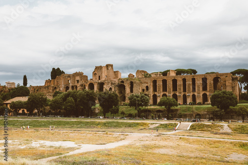 Panoramic view of temple of Apollo Palatinus and Circus Maximus in Rome