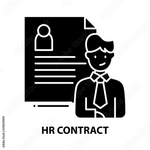 hr contract icon, black vector sign with editable strokes, concept illustration