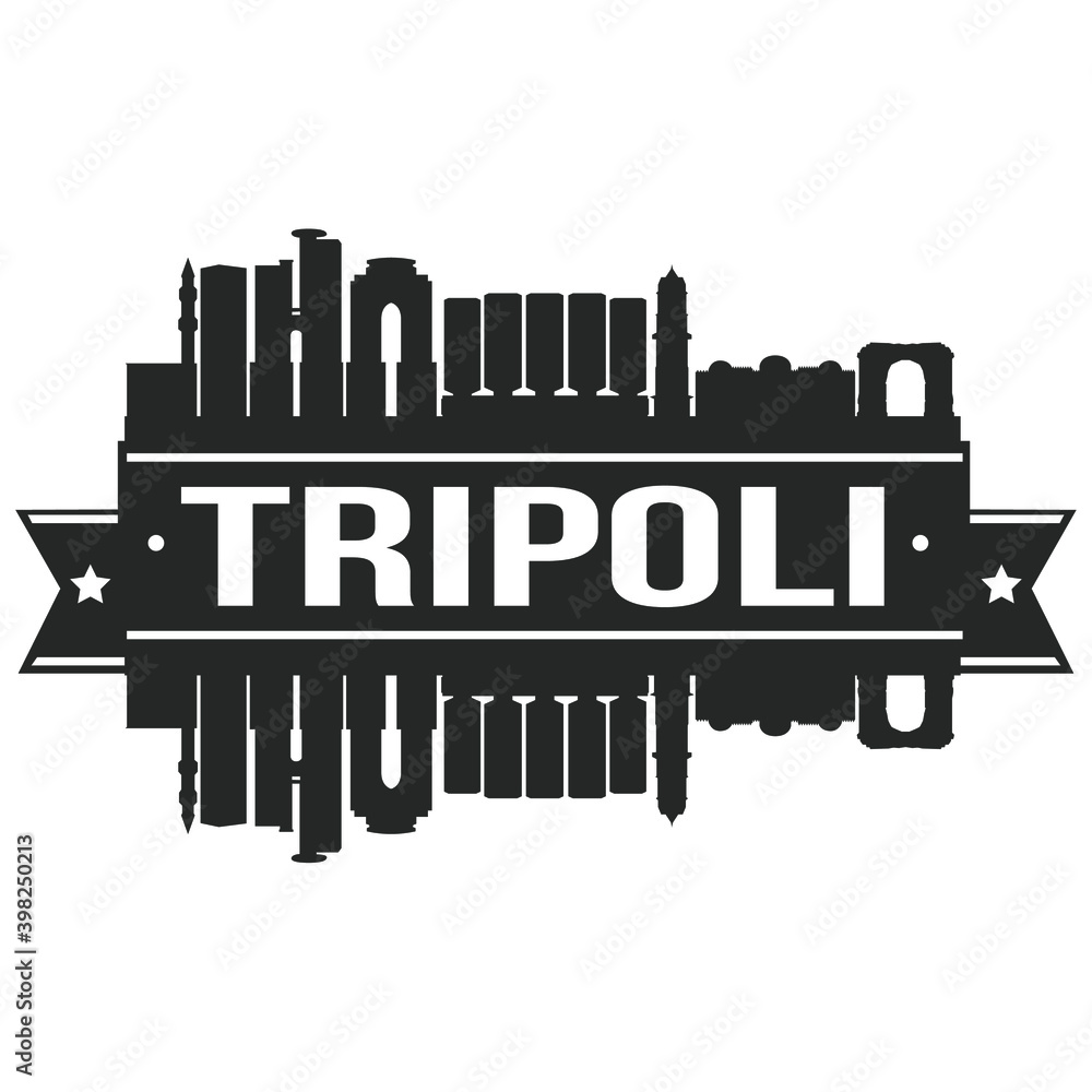 Tripoli Libya Skyline Silhouette Design City Vector Art Famous Buildings Stamp Stencil.