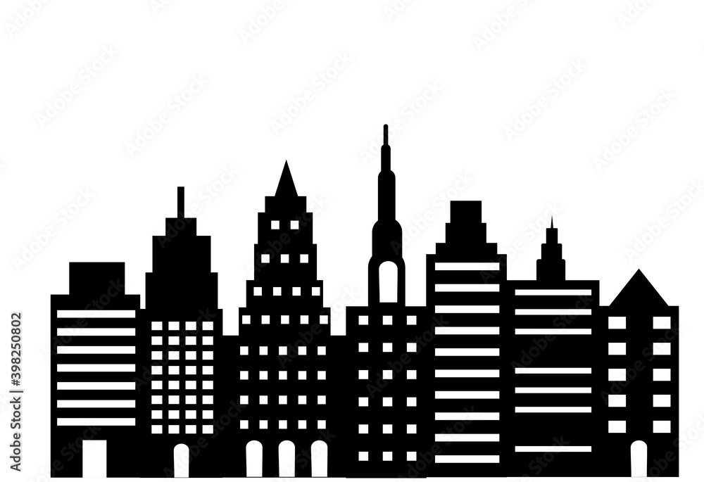silhouette illustration of tall buildings, offices, hotels