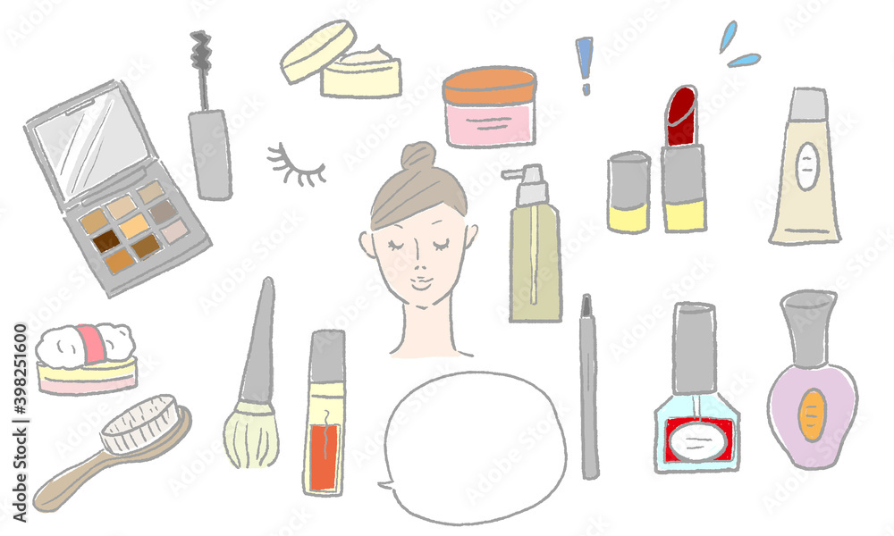 Hand drawn vector illustration set of cosmetics Hand drawn vector illustration set of cosmetics