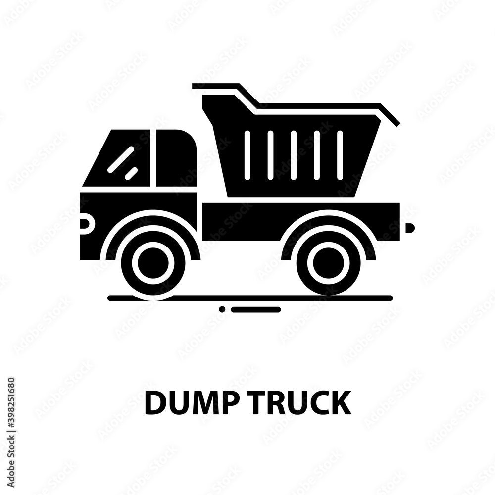 dump truck icon, black vector sign with editable strokes, concept illustration