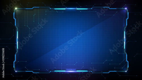 abstract futuristic background of blue glowing technology sci fi frame hud ui