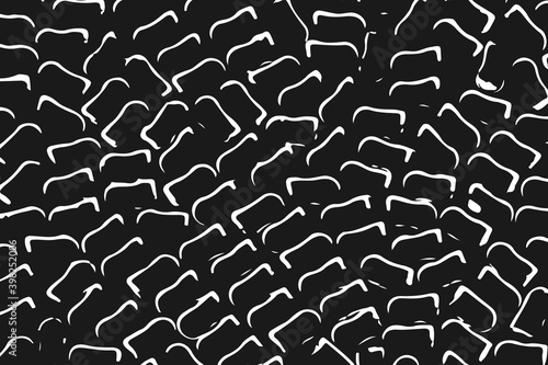 Abstract black white image with long and short intermittent liquid lines made by brush. A monochrome image drawn by hand. Dirty shabby smears of black paint. Vector eps illustration.