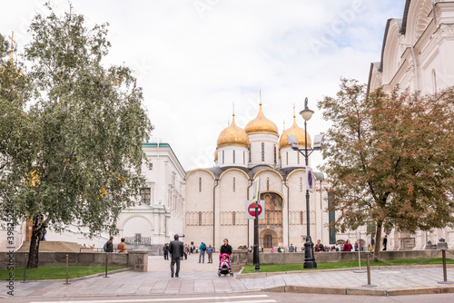  Kremlin.View of the cathedrals.Tourists visiting the sights