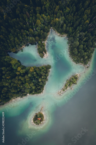 Aerial view of lake Eibsee, Germany