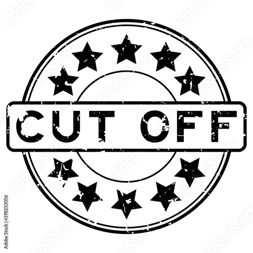 Grunge black cut off word with star icon round rubber seal stamp on white background