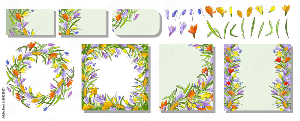 Set of vector had drawn floral templates. For romantic and easter design