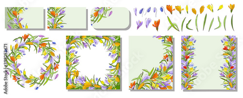 Set of vector had drawn floral templates. For romantic and easter design