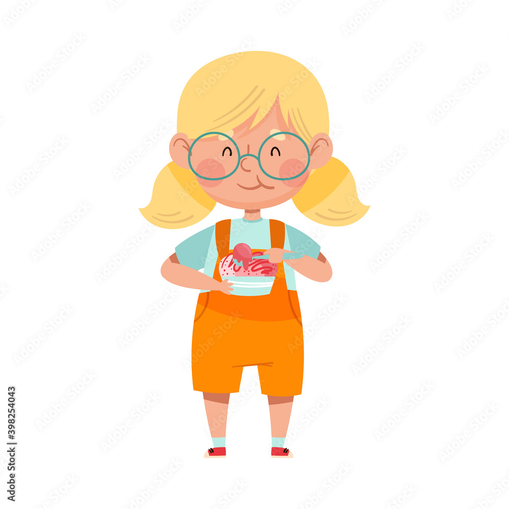 Excited Girl Character with Tub of Ice Cream and Spoon Vector Illustration Excited Girl Character with Tub of Ice Cream and Spoon Vector Illustration