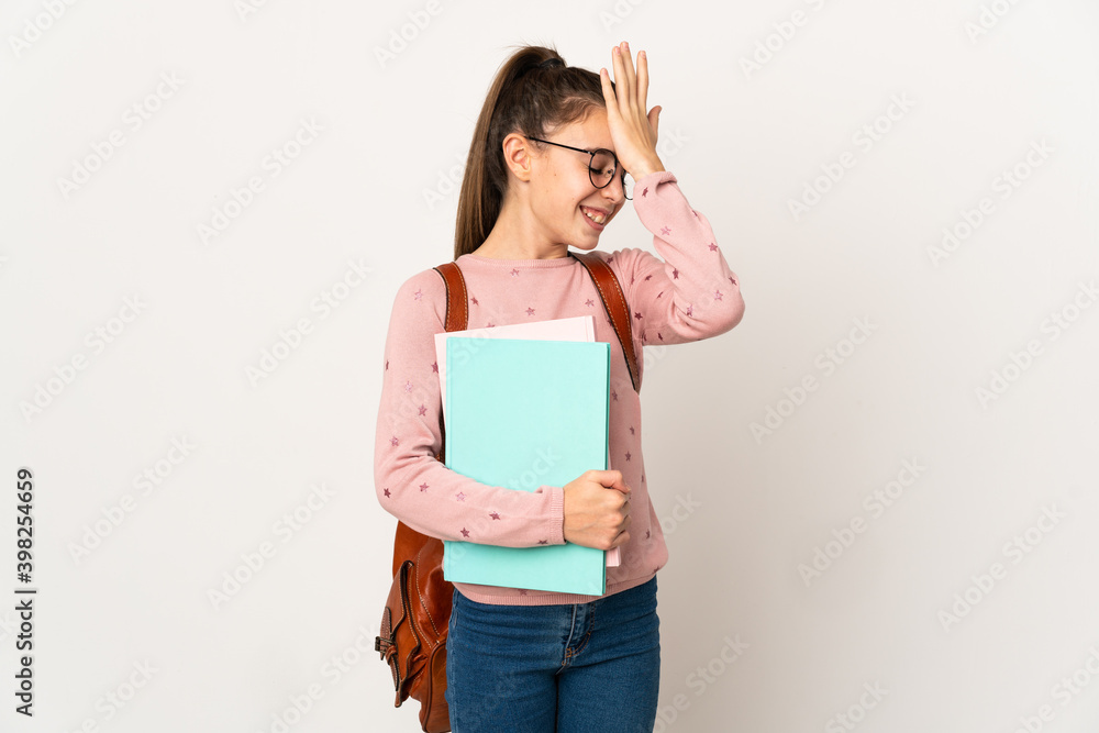 Little student girl over isolated background has realized something and intending the solution Little student girl over isolated background has realized something and intending the solution
