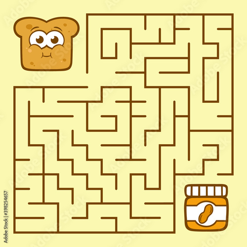 Easy vector labyrinth for kids cute toast and peanut butter