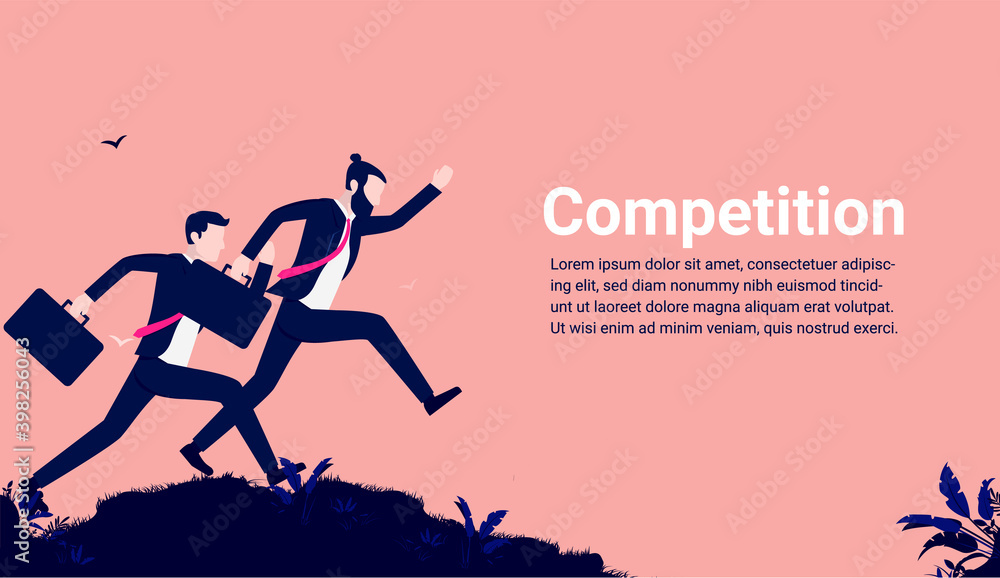 Obraz premium Business competition - Two businessmen racing and competing, with copy space for text. Vector illustration.