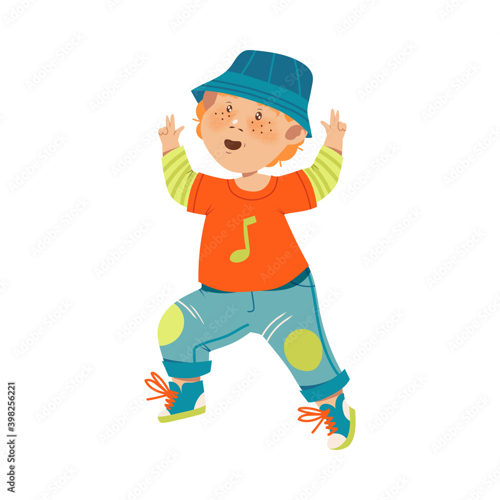 Funny Boy Dancing and Moving to Music Vector Illustration Funny Boy Dancing and Moving to Music Vector Illustration