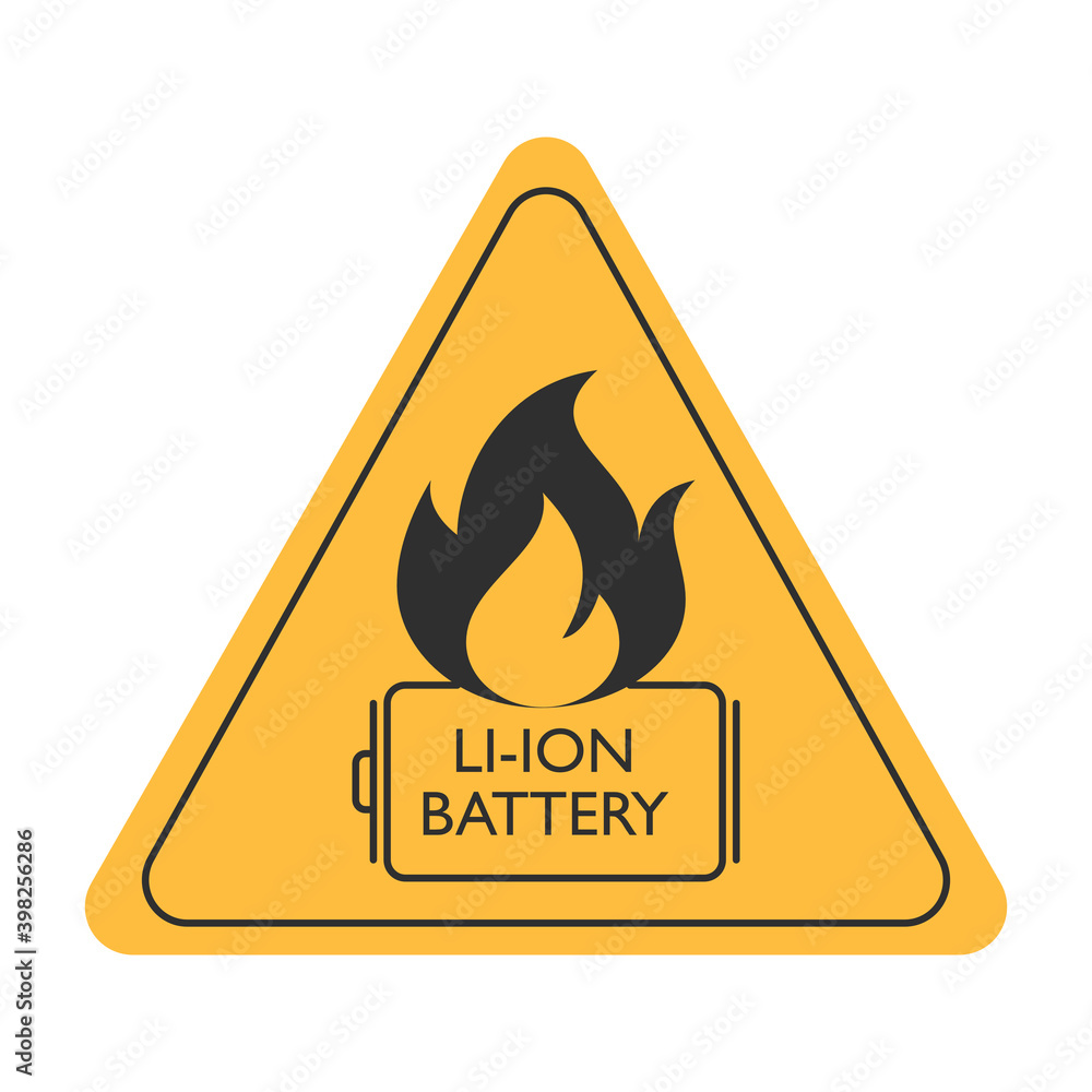 Lithium Ion battery caution sign. Flat style. Isolated. Stock-Vektorgrafik  | Adobe Stock